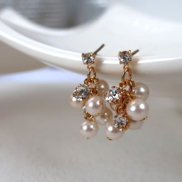 ピアス キャッチ K18GP パール ストーンチタンピアス ぶどう  ジャラ 純チタン ゴールド シ...