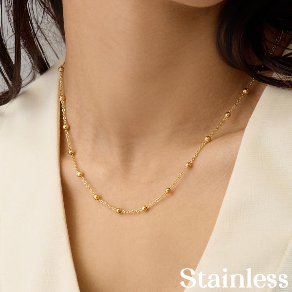 ステンレス ネックレス K18GP メタルボール ステーションチェーン チェーン ゴールド メタル ...