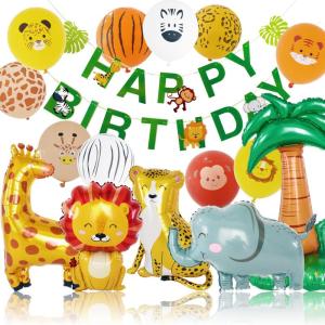 deerzon 1歳 誕生日 飾り付け 動物 バルーン 風船 セット 2歳 3歳 男の子 女の子 バースデー ファーストバースデー 数字 数