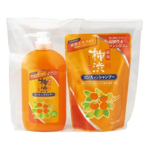 熊野油脂 四季折々 薬用 柿渋リンスインシャンプー 本体&詰替 1セット｜melone-shop