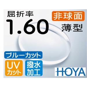 HOYA ブルーカット 伊達 非球面1.60 薄型 UVカット、超撥水加工 PC用2枚価格 レンズ交換のみでもOK