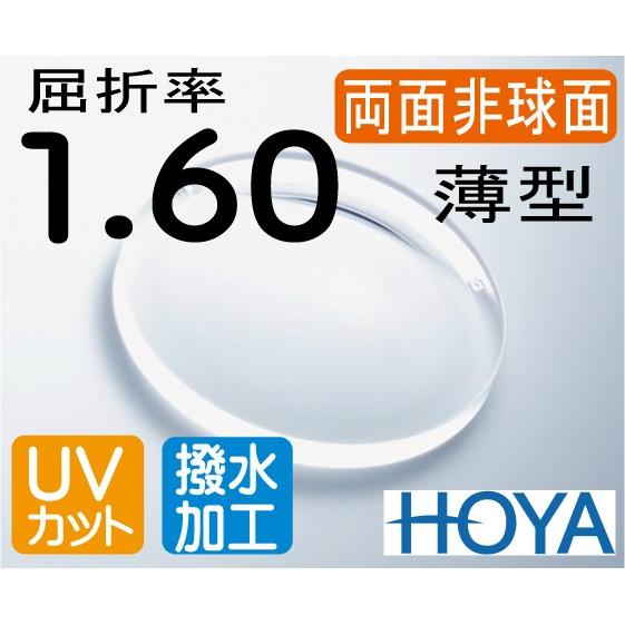 HOYA 両面非球面1.60 違和感が最も少ない 薄型レンズ ＵＶカット、撥水コート付 2枚価格　レ...
