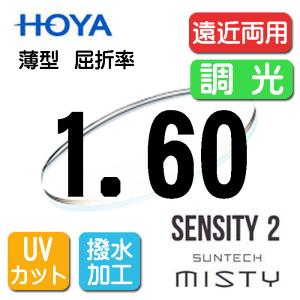 HOYA 調光薄型レンズ 非球面1.60 サンテック（色選択可能）センシティ2