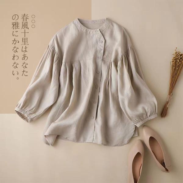 ブラウス レディース Ｔシャツ 春服 ボタン付き 前開きシャツ リネンブラウス リネンＴシャツ 綿麻...
