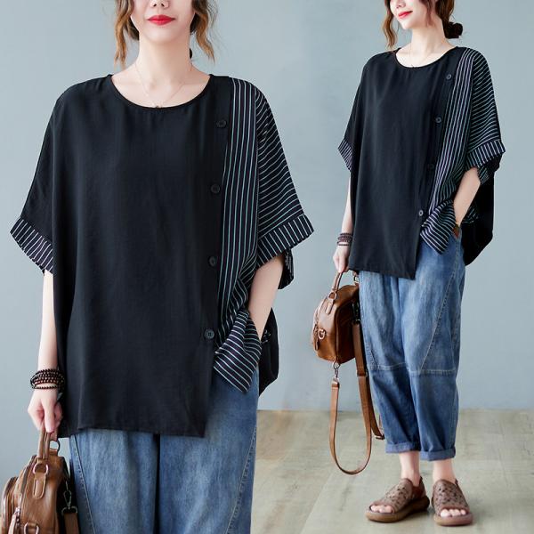 レディース コットンリネン Tシャツ ゆったり プラスサイズ 半袖 夏 オーバーサイズ 通気性 カジ...