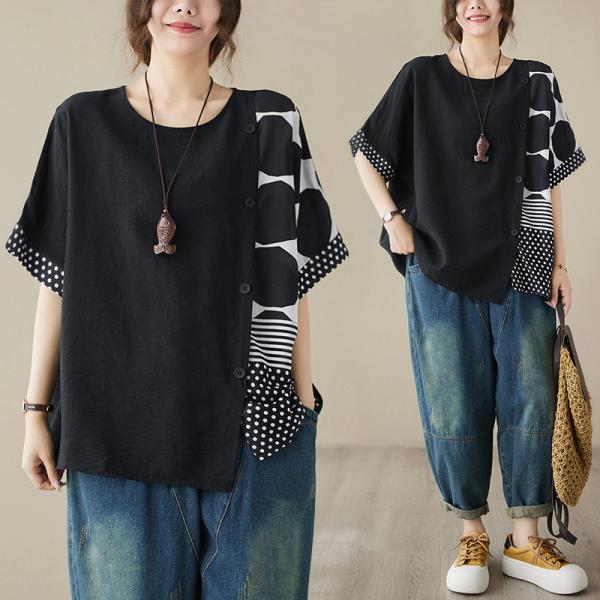 Tシャツ レディース コットンリネン ゆったり 半袖 夏 五分袖 通気性 カジュアル 普段着 隠せ ...