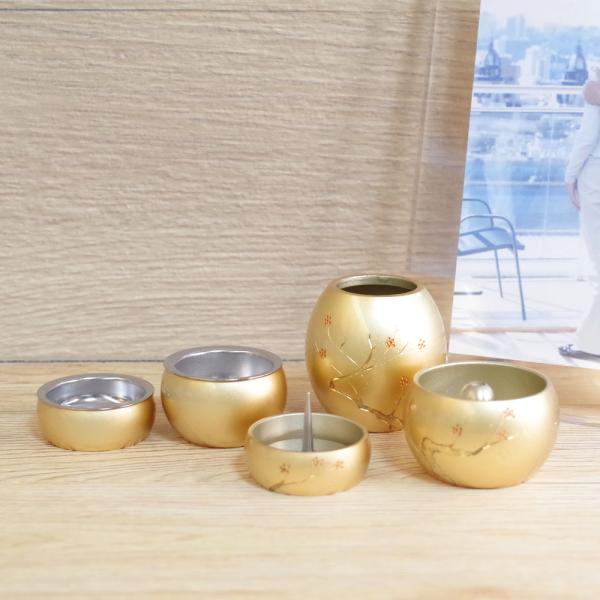 コンパクトな仏具 ５具足　ミニまる５点セット　カラー：ゴールド(春告草）