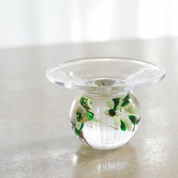 金箔を使用　ガラスのお香たて　水中花　(グリーン）職人が一つひとつ吹きガラスで仕上げた逸品