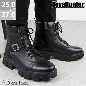 ブーツ メンズ 黒 バイク かっこいい サイドジップ 合成皮革 25-27cm