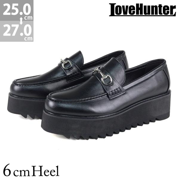 ローファー メンズ カジュアル 厚底 6cm 革靴 黒 軽い 歩きやすい 合成皮革 3E 25-27...