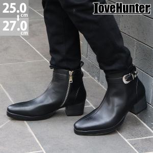 ブーツ メンズ 黒 ベルト ウエスタン サイドジップ