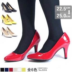 エナメルヒールパンプス 低反発インソール スタイルアップ 美脚 靴 クツ レディース