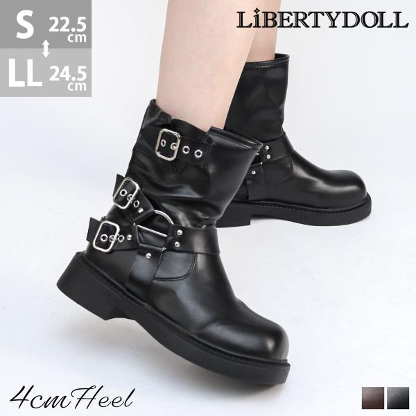 エンジニアブーツ レディース スクエアトゥ 4cmヒール 軽量 合皮 22.5-24.5cm No....