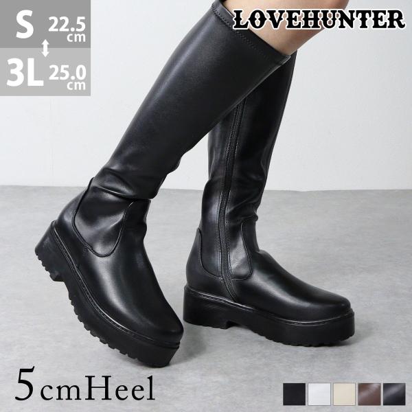 ブーツ レディース ロング ヒール 5cm 黒 サイドジップ 合成皮革 ストレッチ 防寒 No.15...