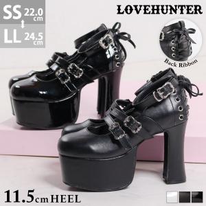 LOVEHUNTER パンプス 軽量厚底 11.5cmチャンキーヒール バックリボン