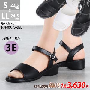 サンダル レディース オフィス 幅広 ストラップ 黒 ローヒール 3.5cm