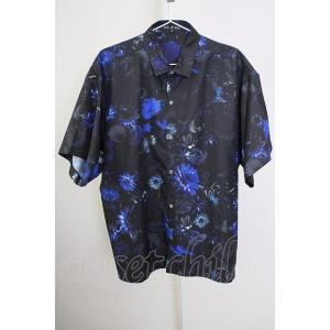 NO ID. BLACK / 花柄ショートカラーBIGシャツ 2 ブラックｘブルー T-24-09-...