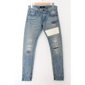 OVERDESIGN / レザーパッチリペア加工スキニーデニムパンツ 28 ライトインディゴ O-2...