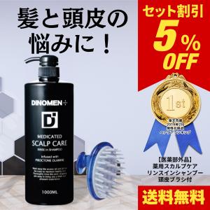 シャンプー メンズ DiNOMEN 薬用スカルプケア リンスイ ン シャンプー 1000ml ＆ 頭皮ブラシ 抜毛 薄毛 ふけ かゆみ ケア 育毛 乾燥 予防 父の日