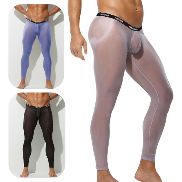 メンズ タイツ シースルー 極薄 ロングパンツ レギンス 弾力性 透け感 シルク肌触り セクシー イ...