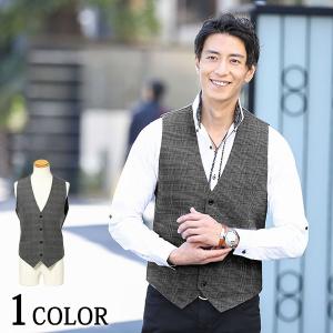 ベスト メンズ アウター トップス チェック グレンチェック グレンチェックデザインストレッチ素材ジレ｜menz-style