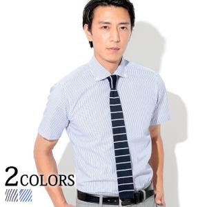 ワイシャツ メンズ シャツ 形態安定 半袖 ビジネスカジュアル ボタンダウン ストライプシャツ｜menz-style
