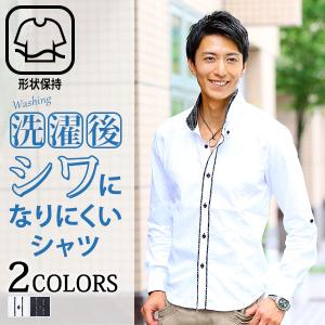 シャツ メンズ 長袖 トップス 2枚襟デザイン美シルエット形...