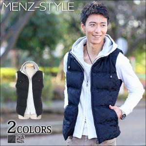 ベスト メンズ  40代 50代 冬 秋 男性 アウター 中綿ベスト パーカー 中綿 ダウン ジレ 重ね着風 フード 脱着 カモフラージュ 迷彩 ジップアップ コーデ｜menz-style