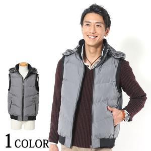 ベスト メンズ  40代 50代 冬 秋 男性 アウター 中綿ベスト ダウン ジップアップ ジャンパー リブ 着脱 フード 暖かい あったか 防寒着 大きいサイズ コーデ｜menz-style