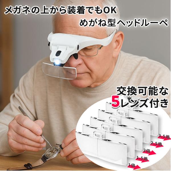介護の確認にも メガネの上から装着OKヘッドルーペ めがね型 ルーペ 拡大鏡 拡大眼鏡 読書