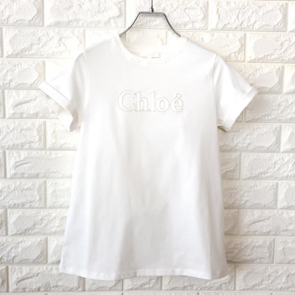 【並行輸入品】クロエ CHLOE キッズ Tシャツ 大人もOK ホワイト 白 刺繍ロゴ クルーネック...