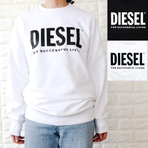 ディーゼル スウェットシャツ レディース ホワイト ブラック 白 黒 ロゴプリント トレーナー DIESEL 00SWFH BAWT｜meraviglie