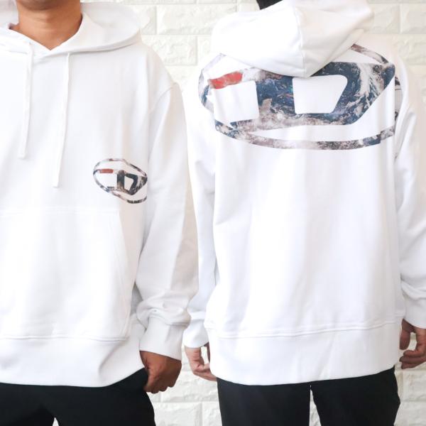 【並行輸入品】ディーゼル パーカー メンズ DIESEL ロゴ オーバーサイズ ホワイト フーディ ...