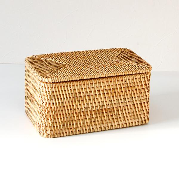 ベトナムラタン製 フタ付きバスケット マスク収納 / 50枚 ストッカー 玄関 かご バスケット 収...