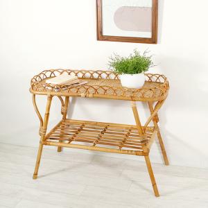 今枝商店 ラタンテーブル 円形 ガラス天板 棚付 籐家具 直径60cm
