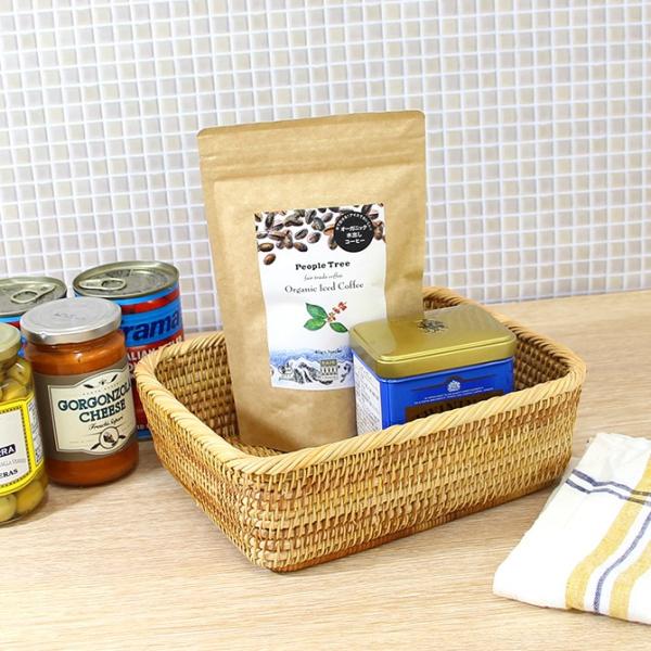 ベトナムラタン製 アジアン 浅型小物入れバスケット Mサイズ