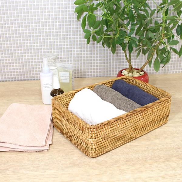 ベトナムラタン製 アジアン 収納バスケットケース Mサイズ