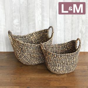 ウォーターヒヤシンス 舟型インテリアバスケット ブラックウォッシュ L＆M 2個セット  かご バスケット カゴ アジアン