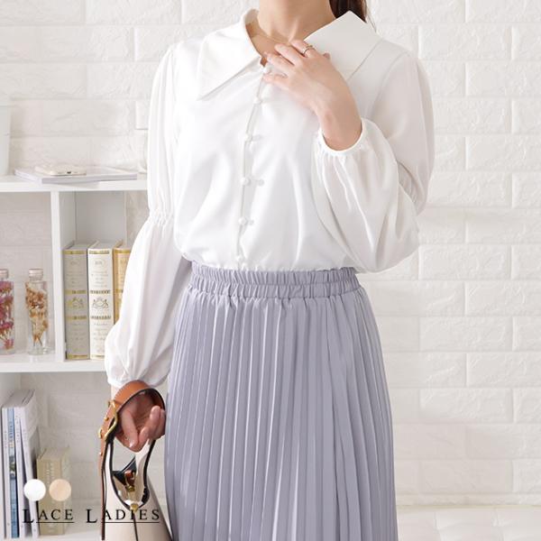 シャープカラーバルーンギャザースリーブブラウス レディース 女性 ブラウス ギャザー ぽわん袖 バル...