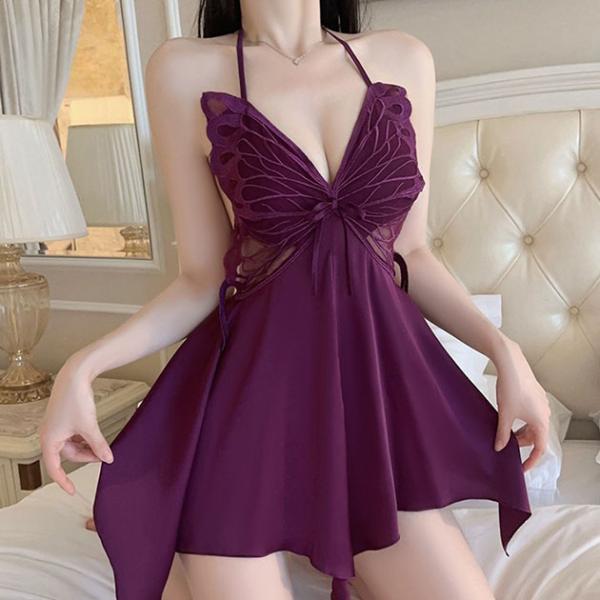 バタフライ ライク バック オープン ベビードール 女性 レディース インナー 下着 ランジェリー ...