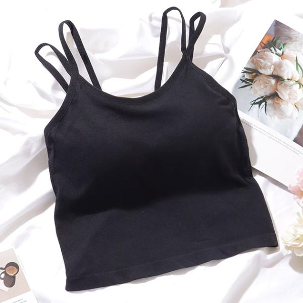 ソリッドカラー ダブル ストラップ カップ付き コンパクト キャミソール 女性 レディース 下着 肌...