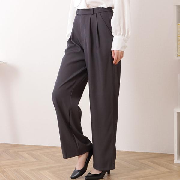 バックポケット付きウエストタックストレートパンツ. 女性 レディース ボトム スラックス 春 夏 秋...