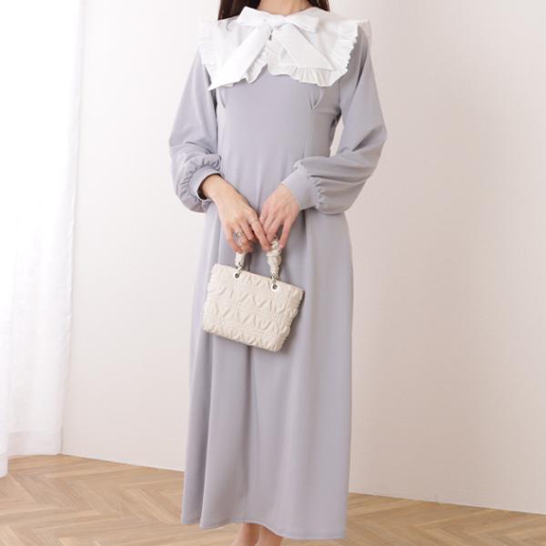 3WAY フリル衿付き ロング カットソー ワンピース 女性 レディース 春 秋 冬 マキシ つけ衿...