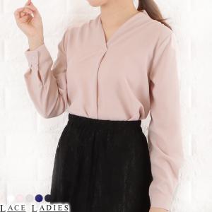Vネック シフォン ブラウス レディース トップス 長袖 無地 秋 冬 春 シンプル フェミニン ガーリー きれいめ オフィスカジュアル
