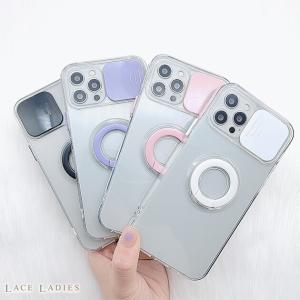 バンカーリング付 レンズ保護 スライド クリア ケース スマホケース スマホカバー iPhone 13Pro 13 mini