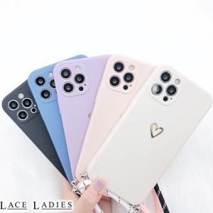 ストラップ付 ハートワンポイント シリコン iPhoneケース ソフトケース スマホケース スマホカバー iPhone 14