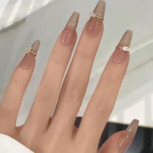 ビジュー シアー グラデーション デザイン ネイルチップ 女性 レディース 爪 ネイル シール つけ爪 透明 シアー 血色 フレンチ ジェル