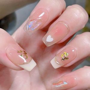 バラエティ ラメ フレンチ スクエア ネイルチップ 女性 レディース 爪 ネイル シール つけ爪 シアー クリア 血色 キラキラ ハート シ