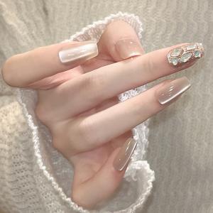 メニー ビジュー スクエア ミラー風 ネイルチップ 女性 レディース 爪 ネイルアート シール つけ爪 可愛い キュート デイリー オフィス