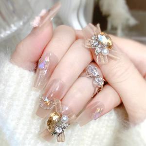 リボン×ビジュー ヌード グラデーション ネイル...の商品画像
